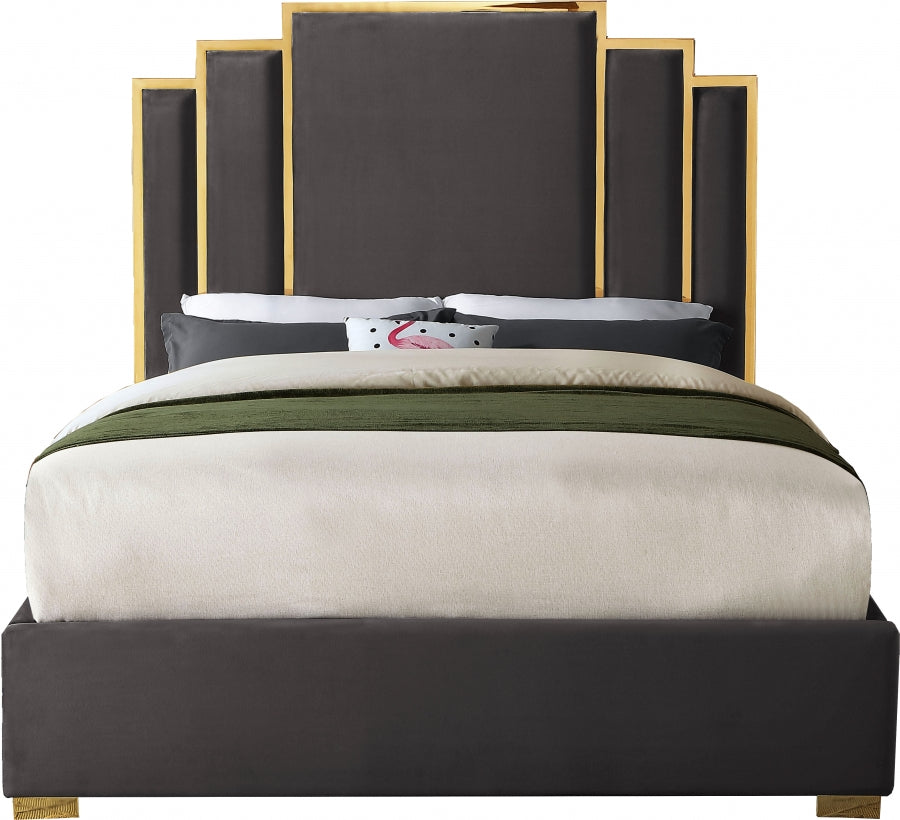 ROYAL BLACK VELVET GOLD BED