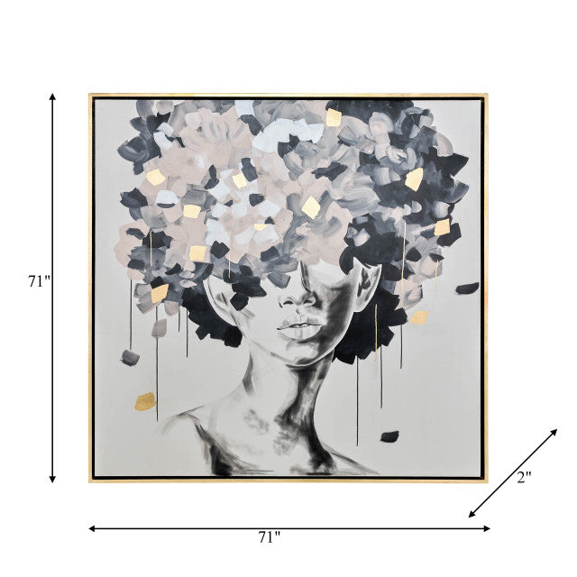 71x71, HAND PNTD IDYLL WOMAN GLD LEAF CANVAS | Multi