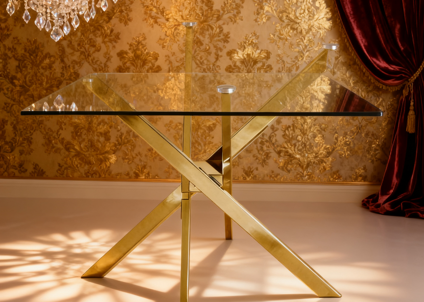 GLASS TOP TABLE | Rich Gold Finish