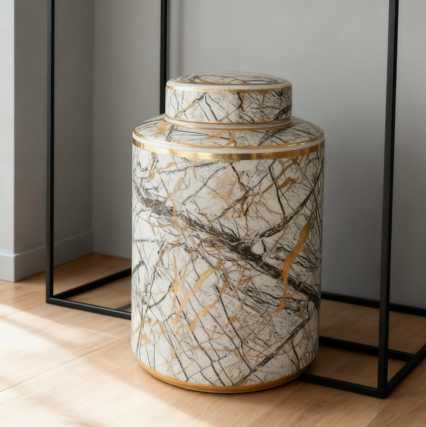 CERAMIC 12 JAR WITH GOLD LID | White