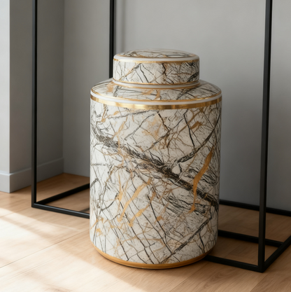 CERAMIC 12 JAR WITH GOLD LID | White