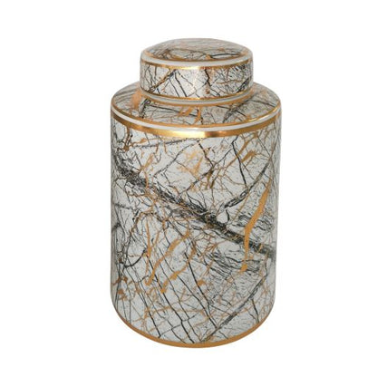 CERAMIC 12 JAR WITH GOLD LID | White