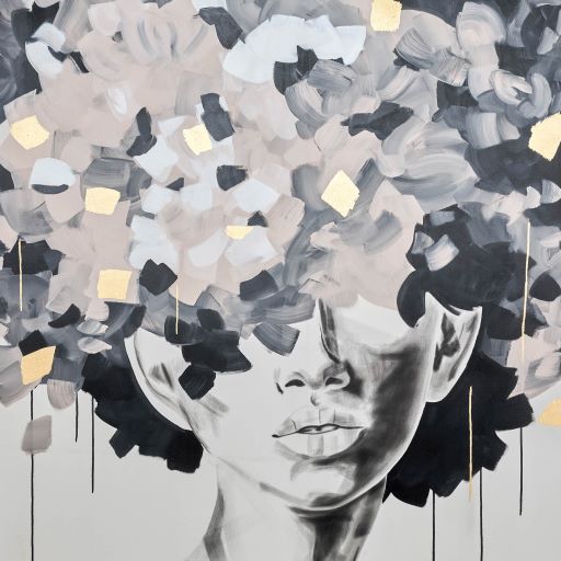 71x71, HAND PNTD IDYLL WOMAN GLD LEAF CANVAS | Multi