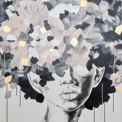 71x71, HAND PNTD IDYLL WOMAN GLD LEAF CANVAS | Multi