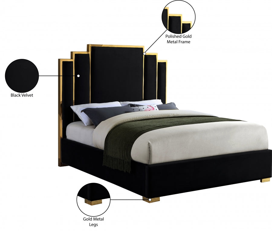 ROYAL BLACK VELVET GOLD BED