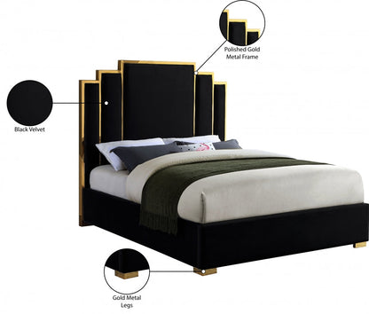 ROYAL BLACK VELVET GOLD BED