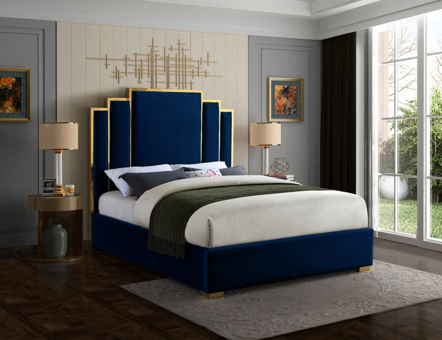 ROYAL BLACK VELVET GOLD BED