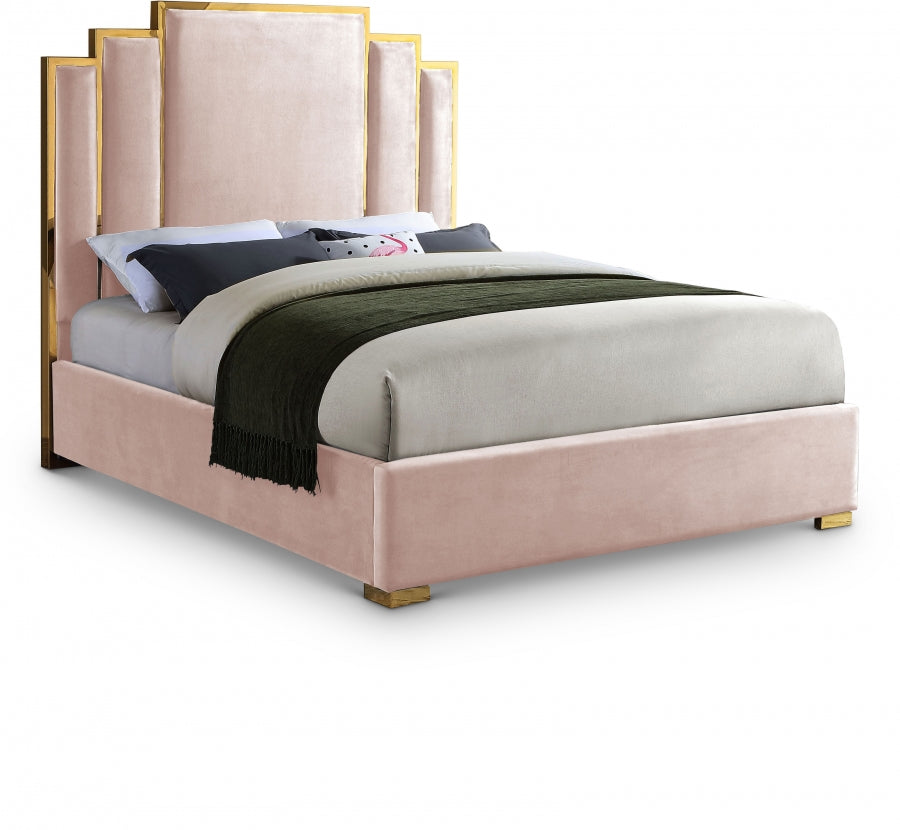 ROYAL BLACK VELVET GOLD BED