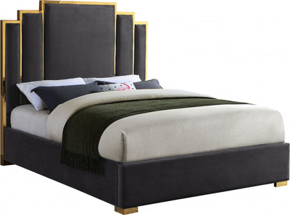 ROYAL BLACK VELVET GOLD BED