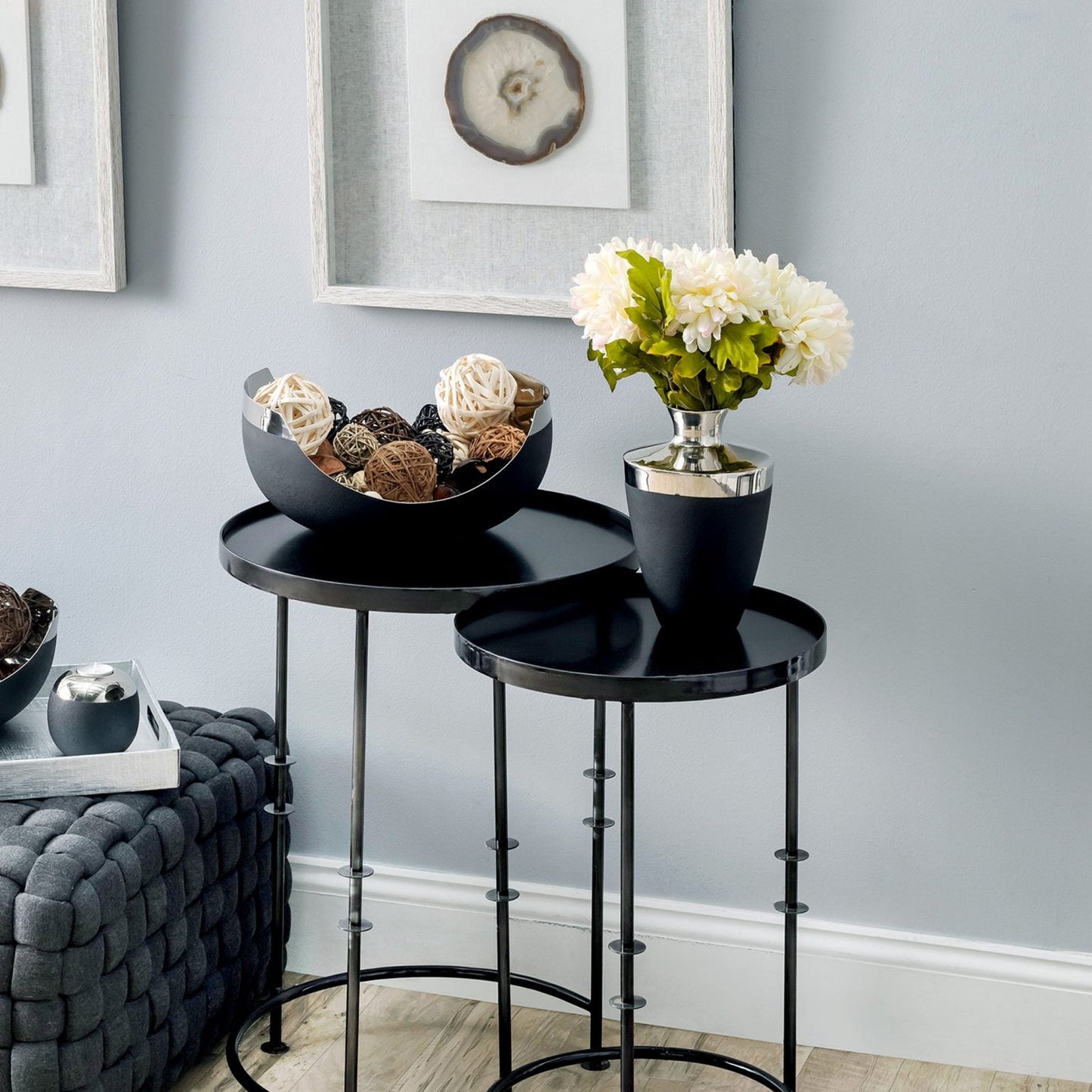 Silver and black vase