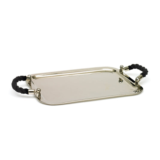 SILVER TRAY W/BLACK ROPE
