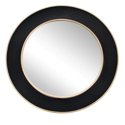 METAL 35 ROUND MIRROR W/ GOLDRIM, BLACK