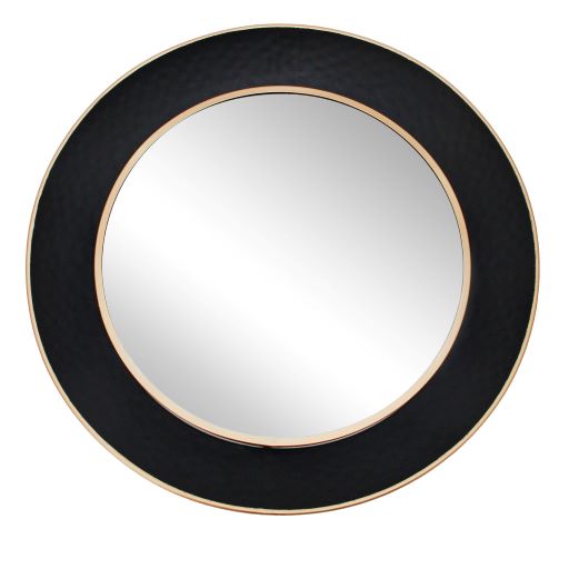 METAL 35 ROUND MIRROR W/ GOLDRIM, BLACK