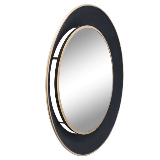 METAL 35 ROUND MIRROR W/ GOLDRIM, BLACK