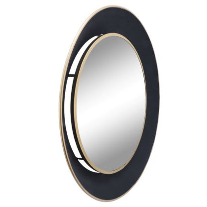 METAL 35 ROUND MIRROR W/ GOLDRIM, BLACK