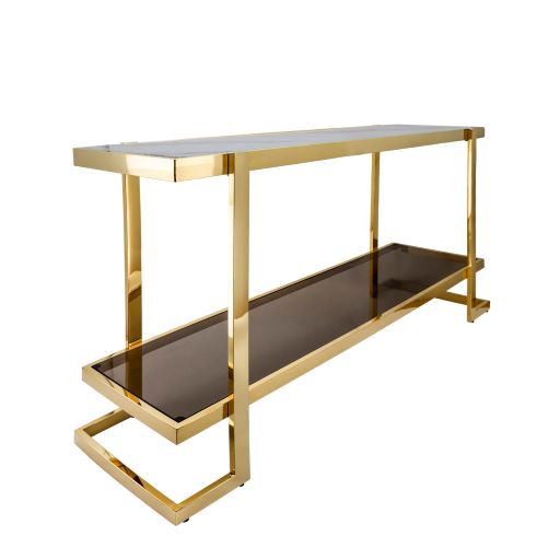 METAL/MARBLE GLASS CONSOLE, GOLD/WHITE KD