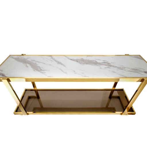 METAL/MARBLE GLASS CONSOLE, GOLD/WHITE KD