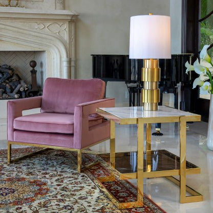 METAL/MARBLE GLASS SIDE TABLE, GOLD/WHITE KD SET OF 2