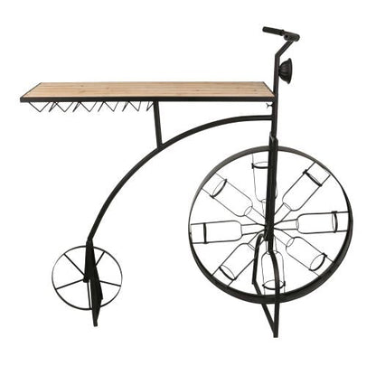 METAL & WOOD BIKE WINE RACK, BLACK