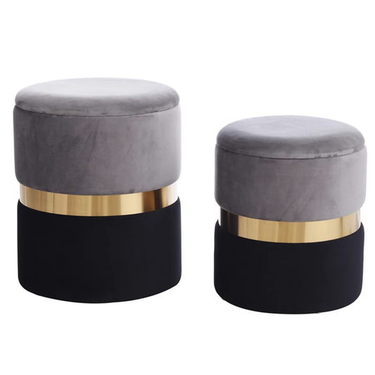GREY WITH GOLD ACCENT OTTOMAN