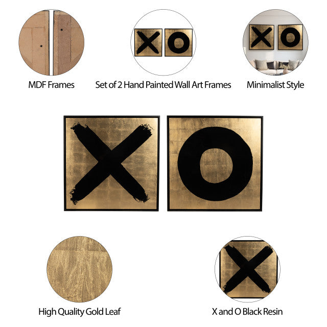 S/2 HAND PAINTED X AND O FRAMES | Gold/Black