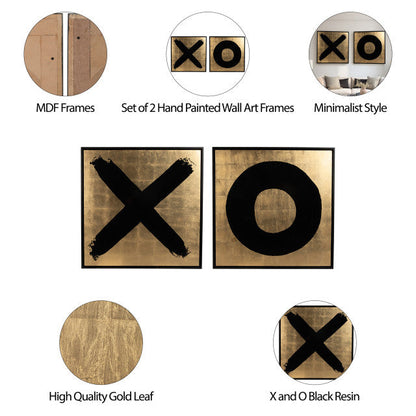 S/2 HAND PAINTED X AND O FRAMES | Gold/Black