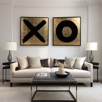 S/2 HAND PAINTED X AND O FRAMES | Gold/Black