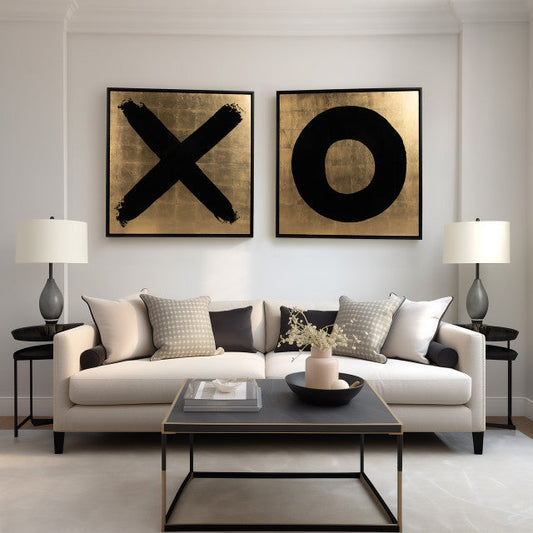 S/2 HAND PAINTED X AND O FRAMES | Gold/Black