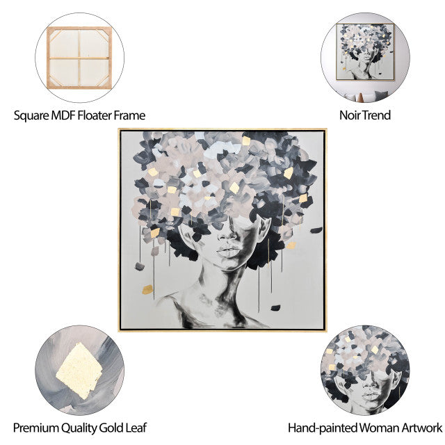 71x71, HAND PNTD IDYLL WOMAN GLD LEAF CANVAS | Multi