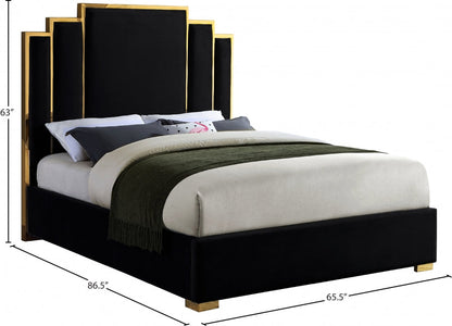 ROYAL BLACK VELVET GOLD BED