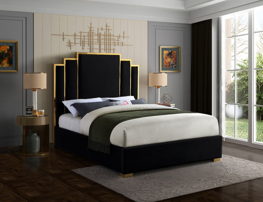 ROYAL BLACK VELVET GOLD BED