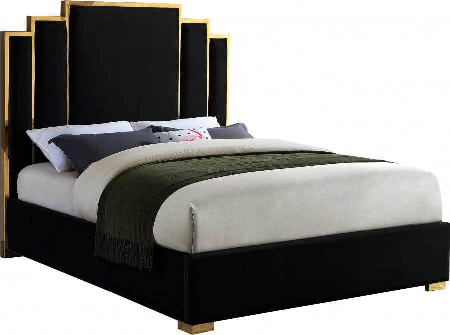 ROYAL BLACK VELVET GOLD BED