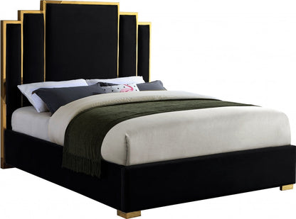 ROYAL BLACK VELVET GOLD BED