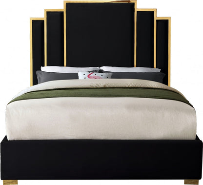 ROYAL BLACK VELVET GOLD BED