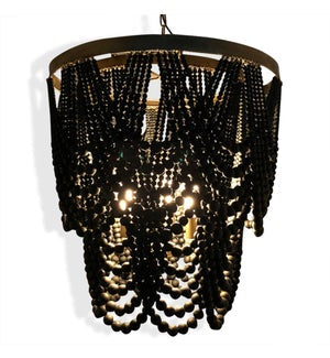PEMBROKE CHANDELIER | Black Wood Beads w/Brass Finished Metal