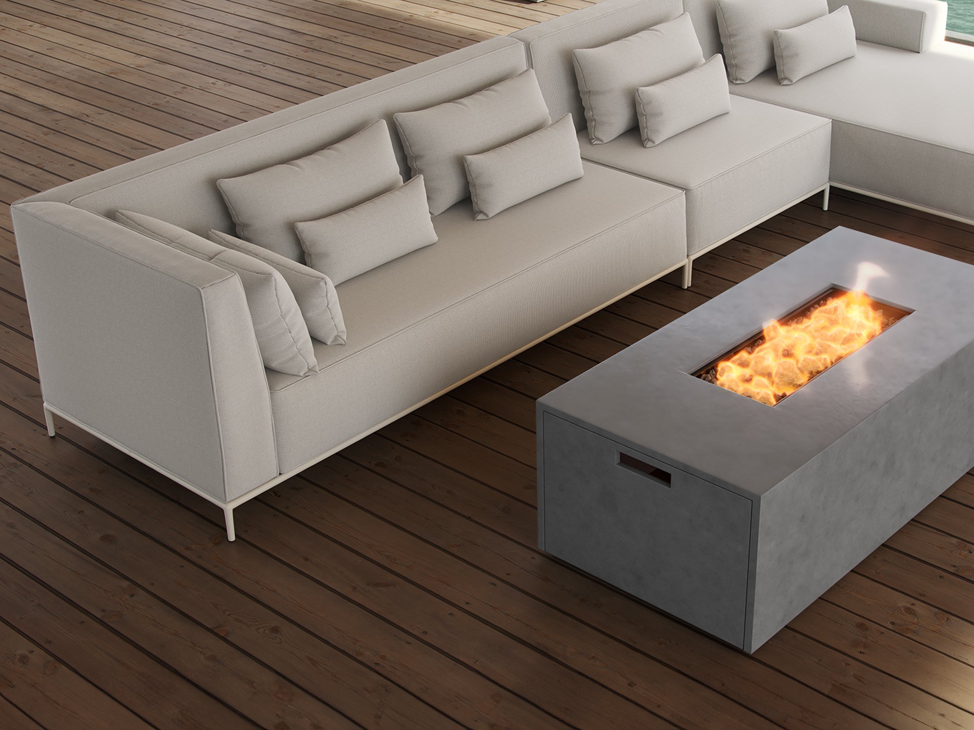 Crete Outdoor Rectangular Fire Pit - Ivory
