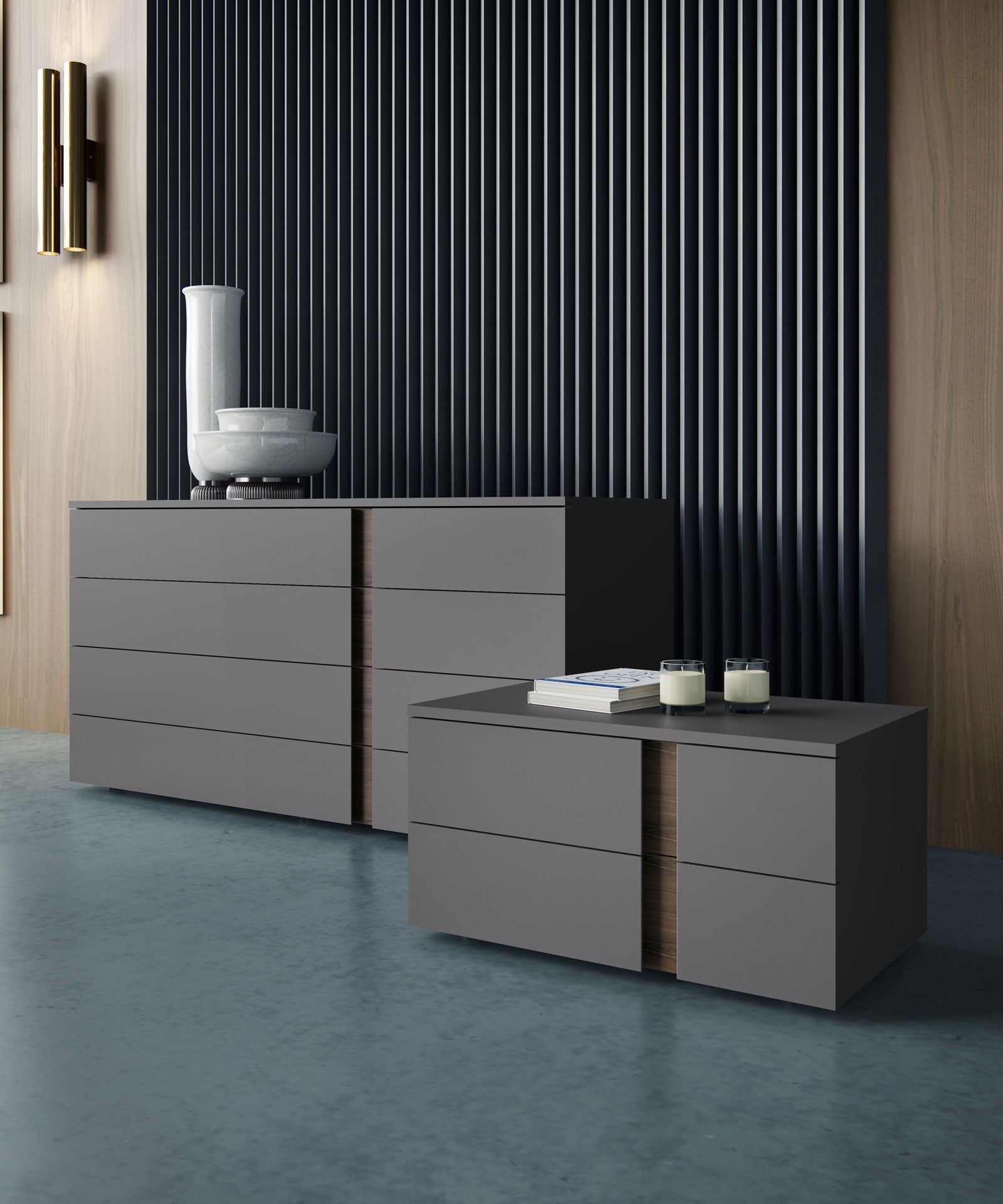Park 16 Nightstand - Dark Gull Gray and Black Walnut