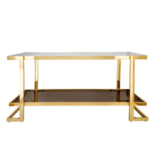 METAL/MARBLE GLASS CONSOLE, GOLD/WHITE KD