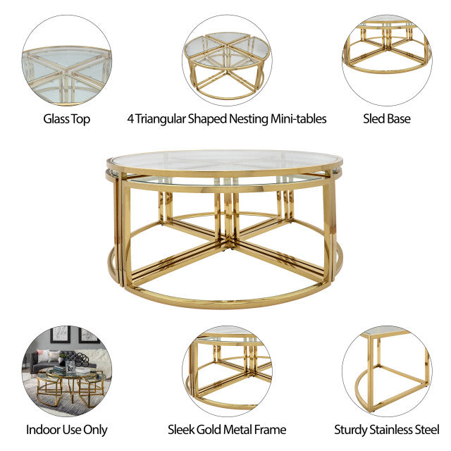METAL PULL OUT COFFEE TABLE, GOLD